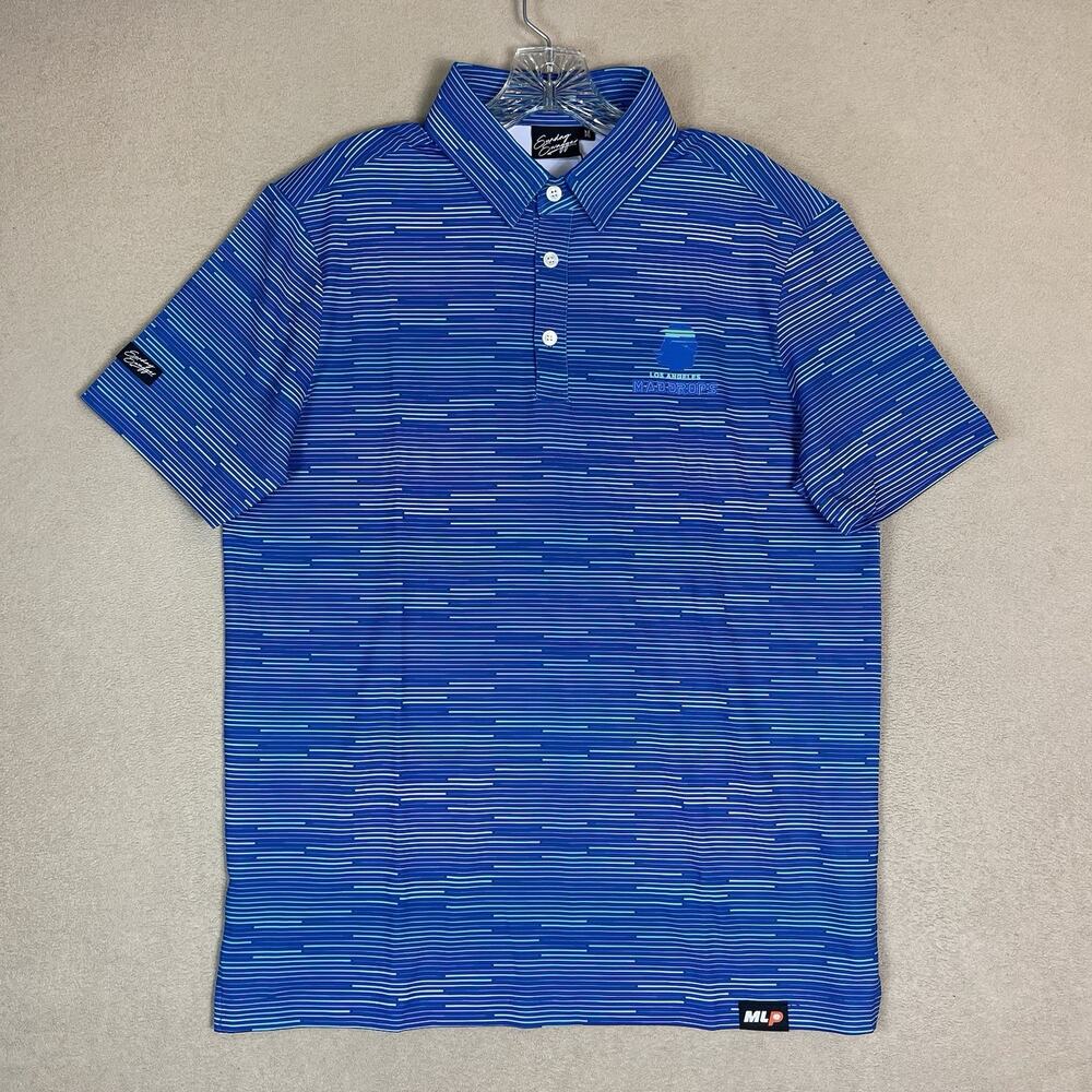 Sunday Swagger‎ Shirt Mens M Blue Striped Golf Polo Performance Short Sleeve